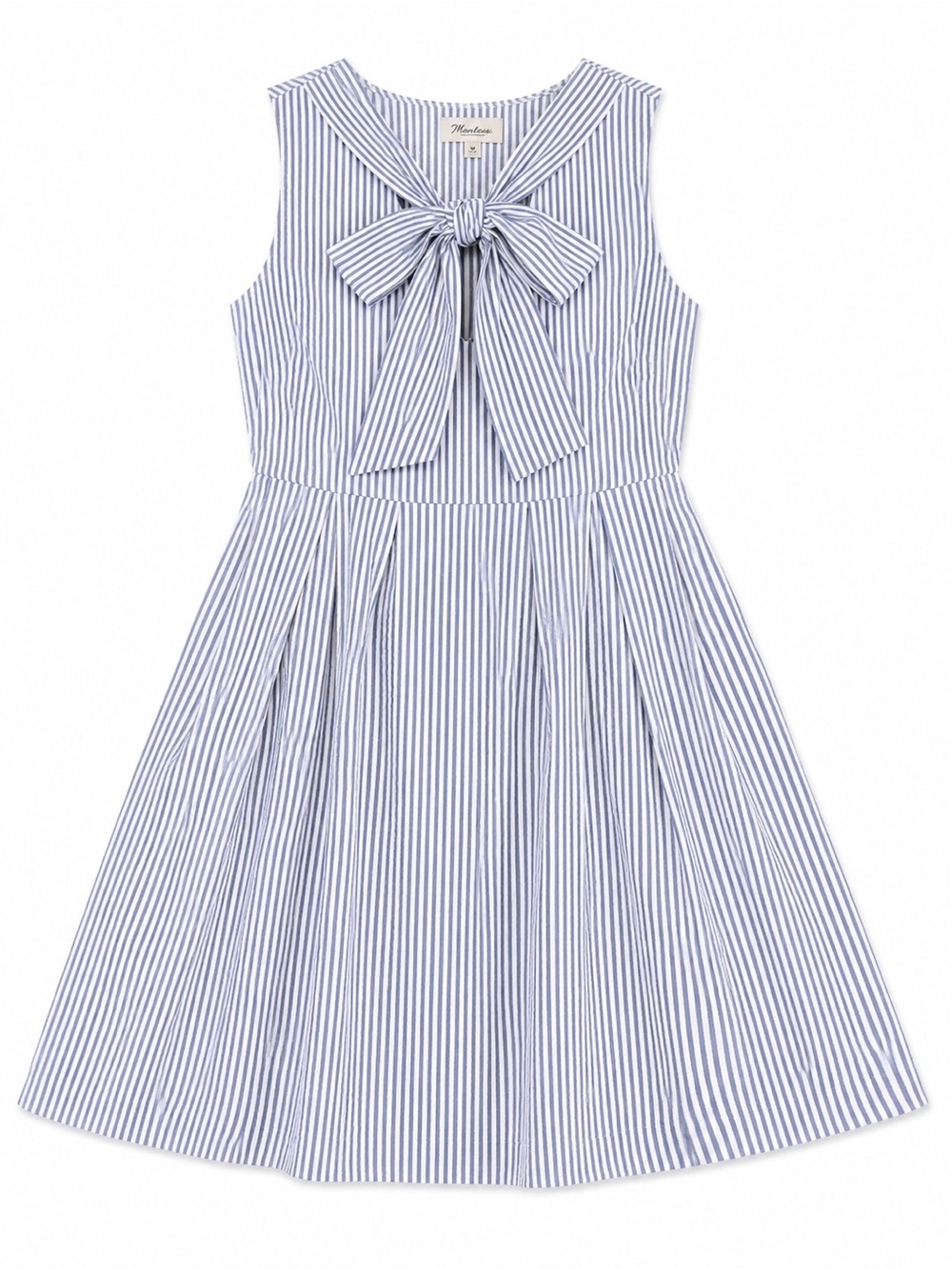 Anne Klein Navy & White Striped Tie-Neck Dress